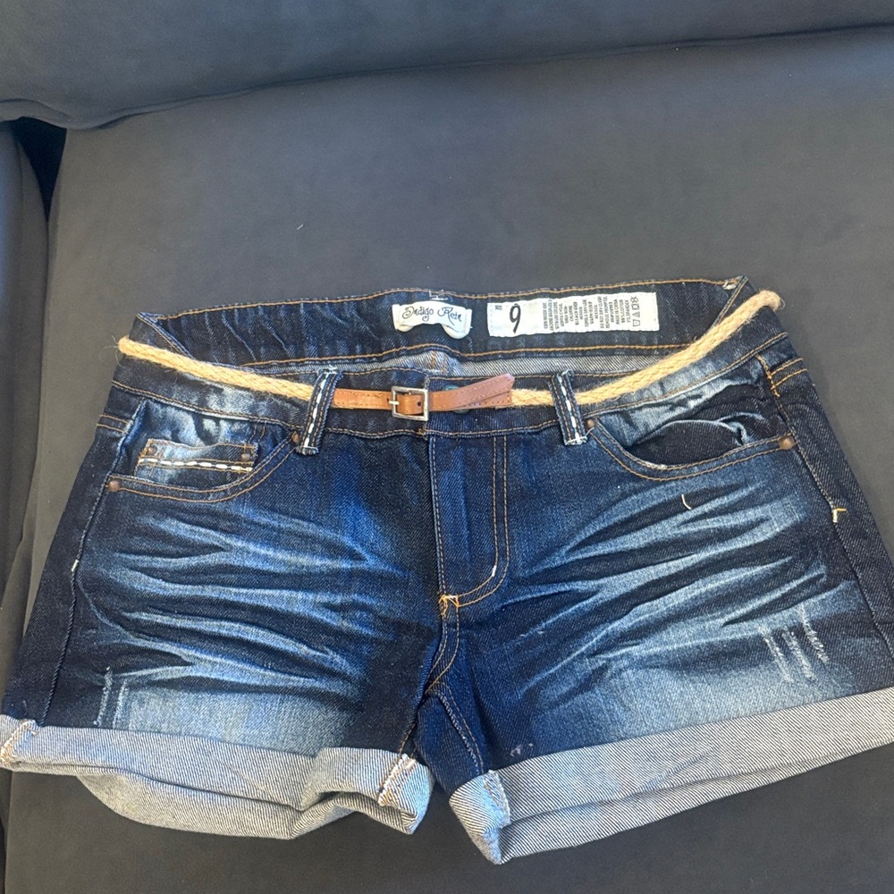 Angel Kiss Dark Blue Jean Shorts with Brown Belt
